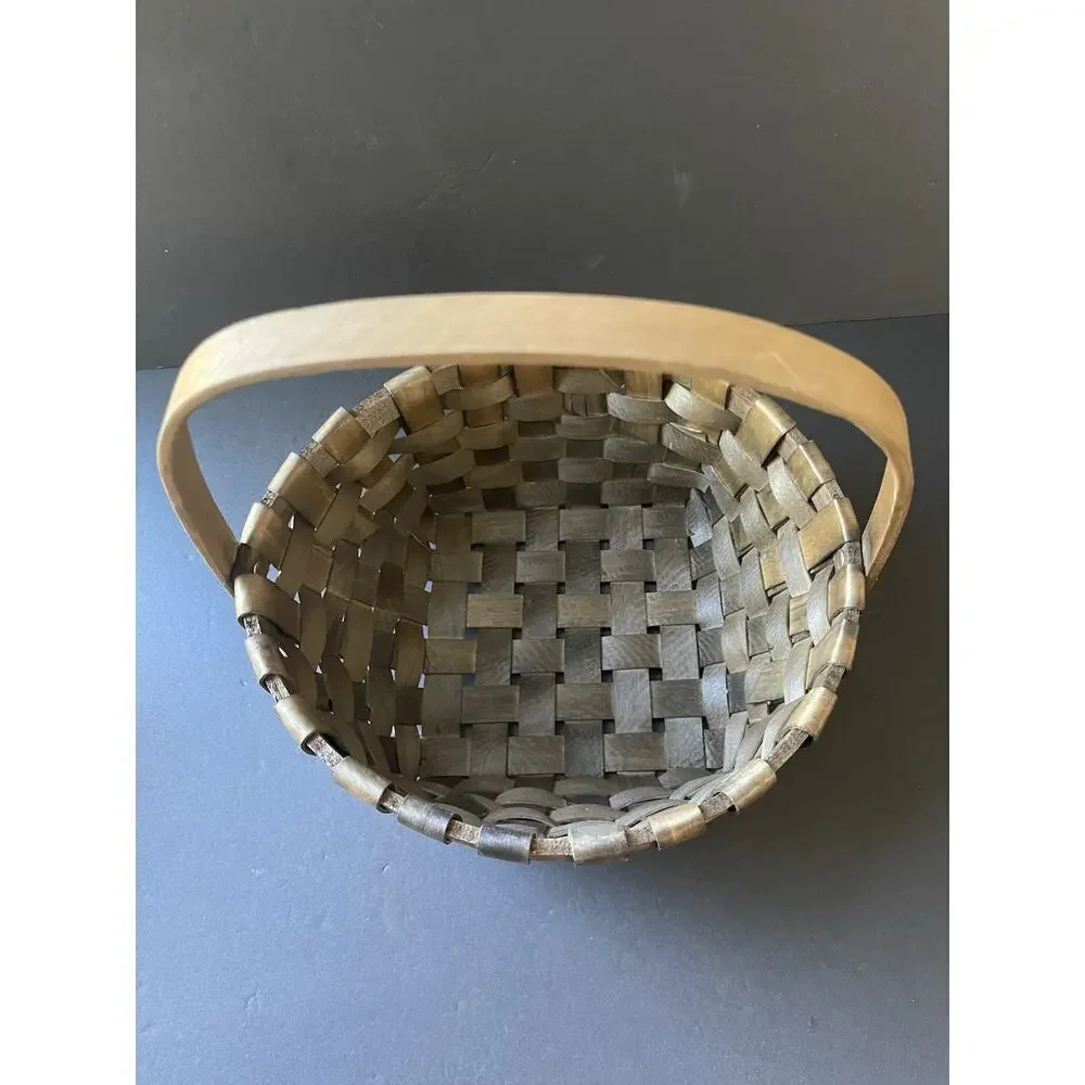 Vtg Gathering Basket Vegetable Slat Wood Woven Handcrafted Farmhouse Cottage